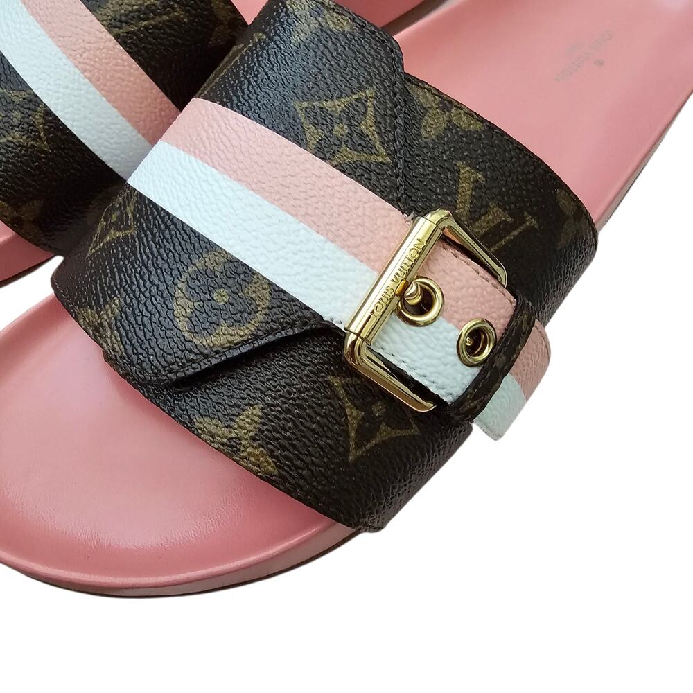 Louis Vuitton Bom Dia Flat Slide Mule Sandal Brown Pink LV Monogram Size 40 US10 - Picture 5 of 13